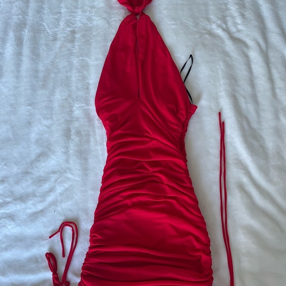 Hello Molly Halter Mesh Vibrant Red Mini Dress - Picture 3 of 11